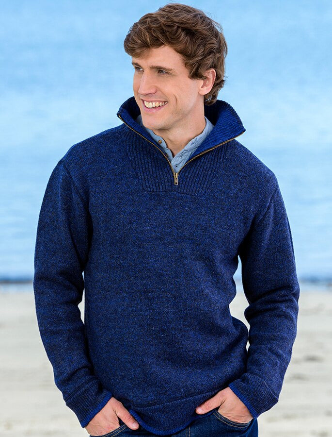 Mens Half Zip Irish Wool Sweater - Navy