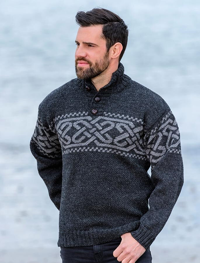 Celtic Troyer Sweater - Charcoal Grey