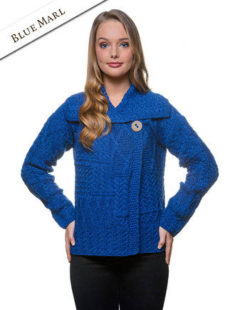 Patchwork Cardigan with Collar - Blue Marl