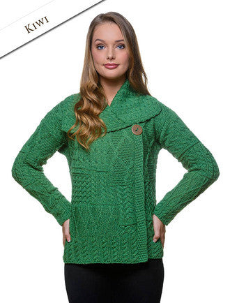 Patchwork Cardigan with Collar - Kiwi