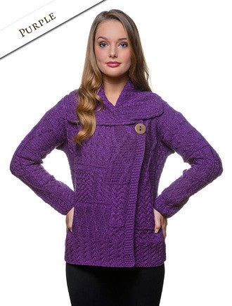 Patchwork Cardigan with Collar - Purple