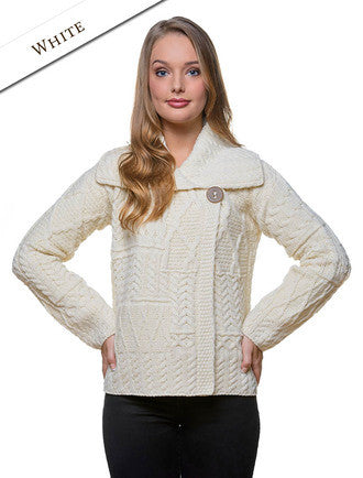 Patchwork Cardigan with Collar - Natural White
