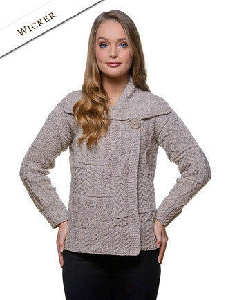 Patchwork Cardigan with Collar - Wicker