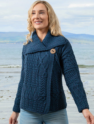 Patchwork Cardigan with Collar - Atlantic