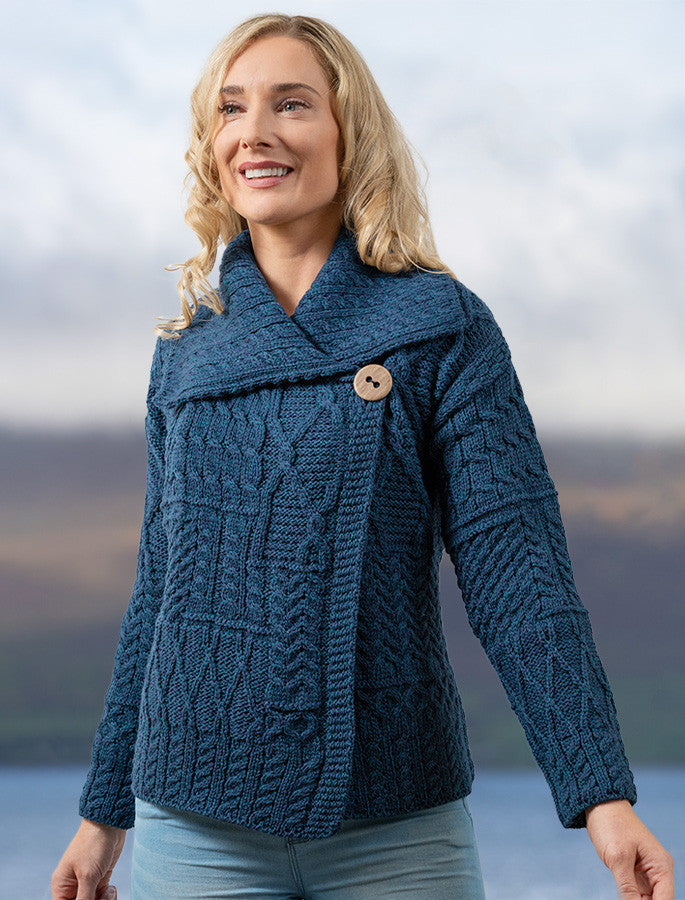 Patchwork Cardigan with Collar - Atlantic