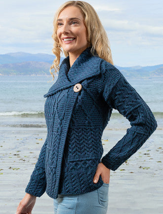 Patchwork Cardigan with Collar - Atlantic