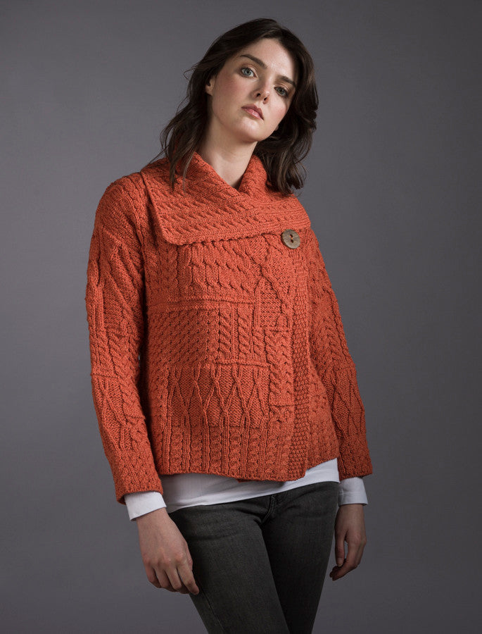 Patchwork Cardigan with Collar - Autumn Leaf