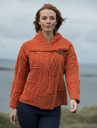 Patchwork Cardigan with Collar - Autumn Leaf