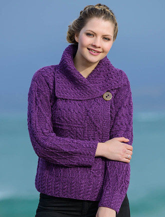 Patchwork Cardigan with Collar - Purple