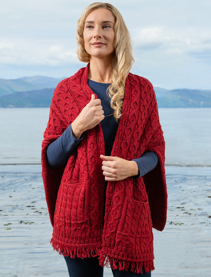Aran Shawl Wrap with Pockets – Chillipepper