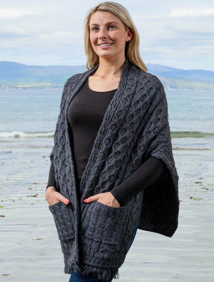 Aran Shawl Wrap with Pockets – Derby