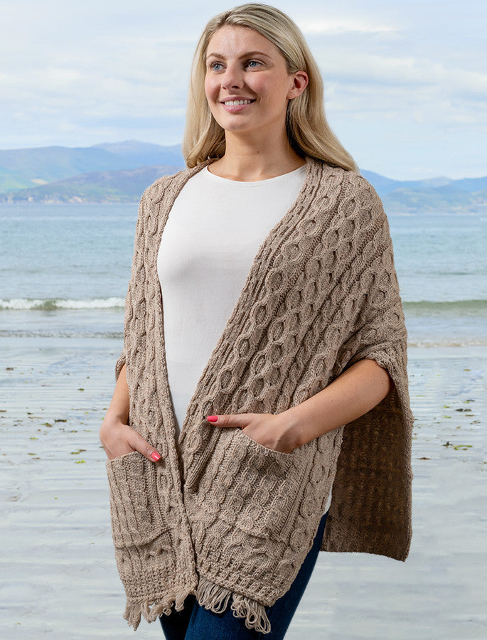 Aran Shawl Wrap with Pockets – Wicker