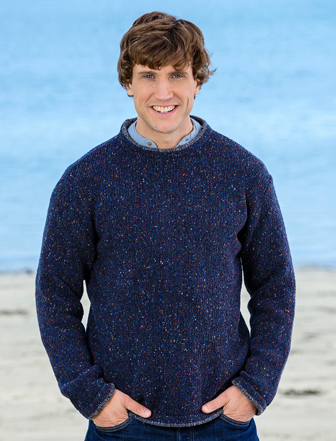 Wool Cashmere Crew Neck Sweater - Navy