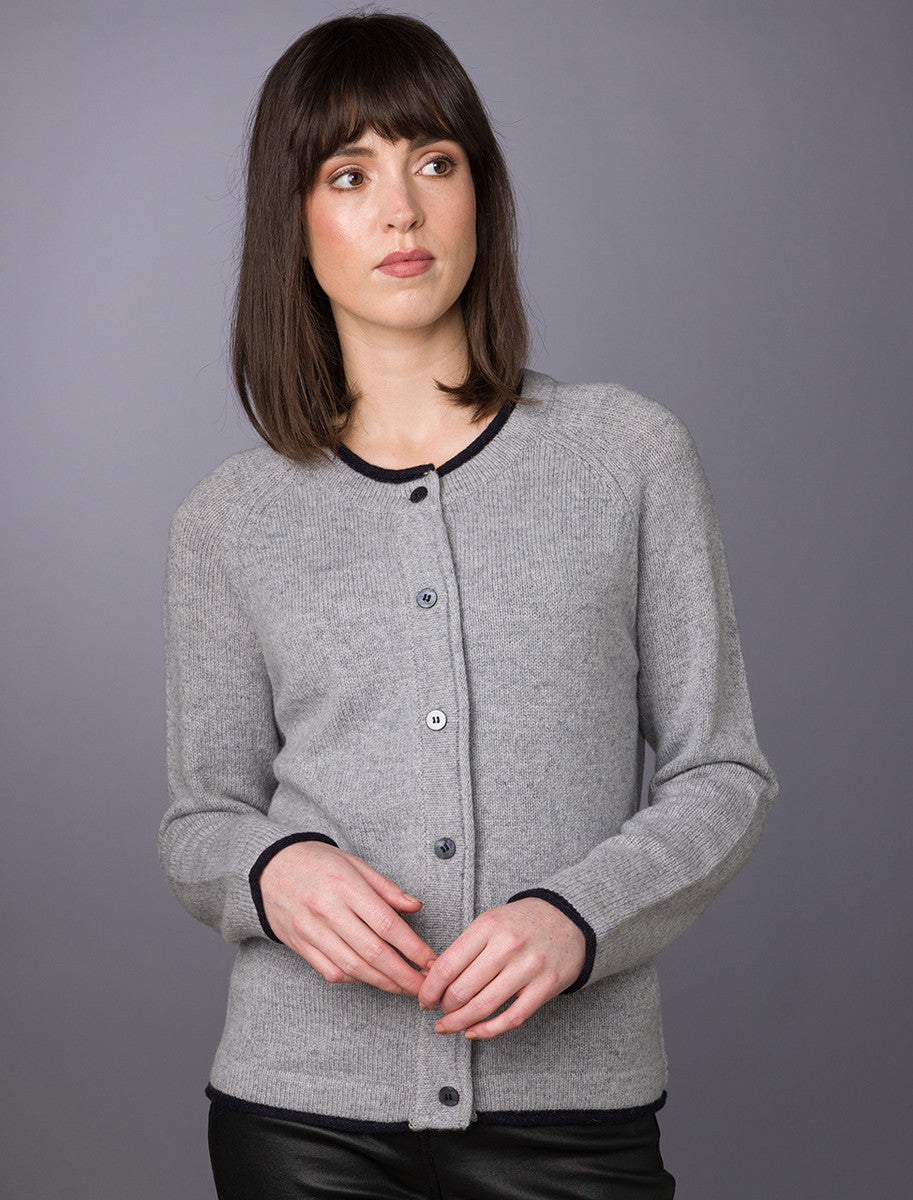 Wool Cashmere Button Down Cardigan - Silver