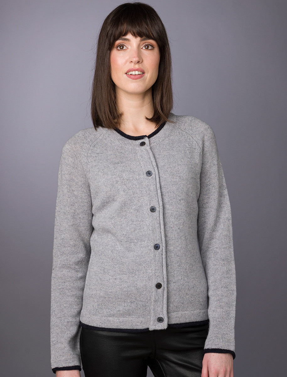 Wool Cashmere Button Down Cardigan - Silver