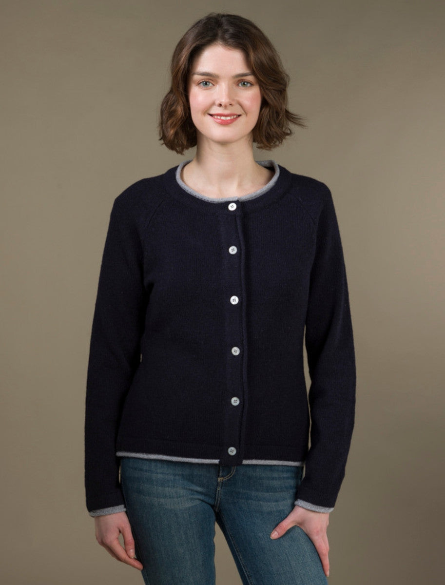 Wool Cashmere Button Down Cardigan - Navy