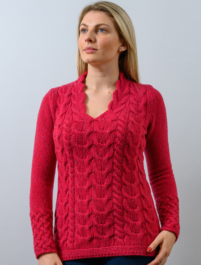 Wool Cashmere Cable V-Neck Sweater - Brambleberry