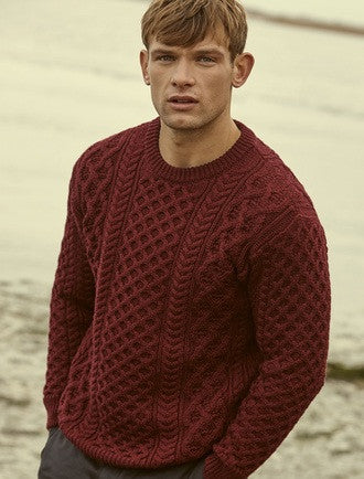 Heavyweight Merino Wool Aran Sweater - Claret