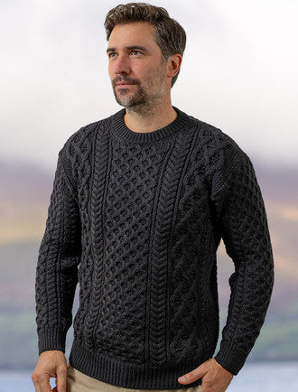 Heavyweight Merino Wool Aran Sweater - Dark Knight