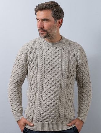 Heavyweight Merino Wool Aran Sweater- Silver