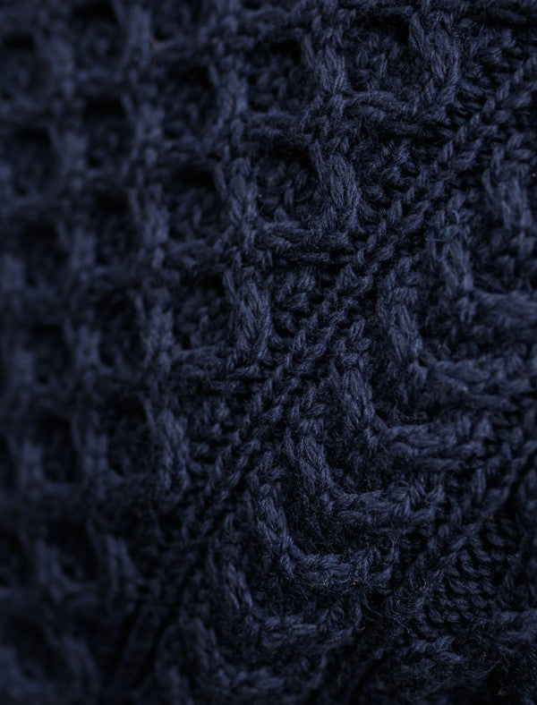 Heavyweight Merino Wool Aran Sweater - Navy