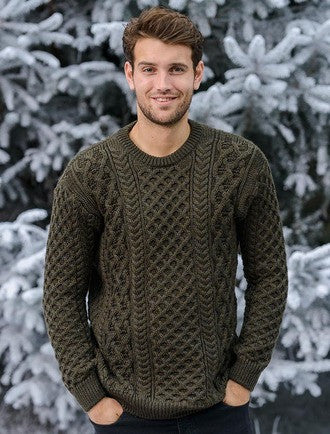 Heavyweight Merino Wool Aran Sweater- Forest (CatImage_/christmas-for-him) (CatImage_/aran-christmas-store)