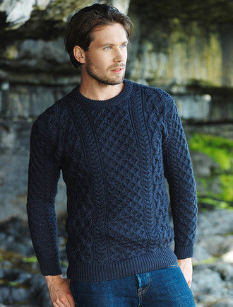 Heavyweight Merino Wool Aran Sweater- Navy