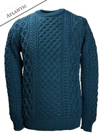 Heavyweight Merino Wool Aran Sweater - Atlantic
