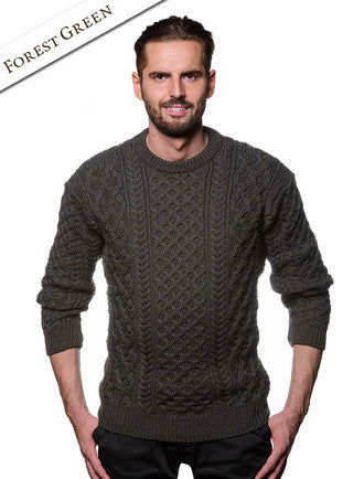 Heavyweight Merino Wool Aran Sweater- Forest