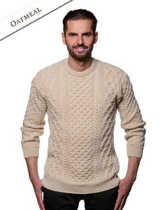 Heavyweight Merino Wool Aran Sweater- Oatmeal