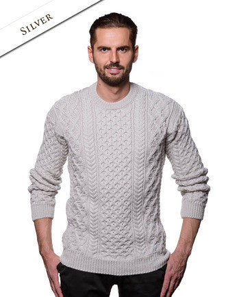 Heavyweight Merino Wool Aran Sweater- Silver