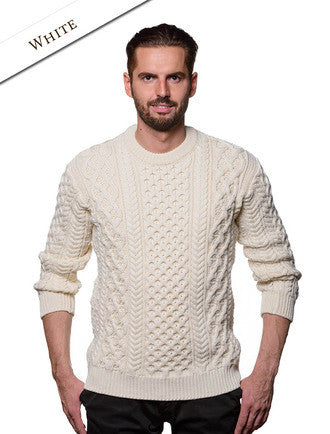 Heavyweight Merino Wool Aran Sweater- Natural White