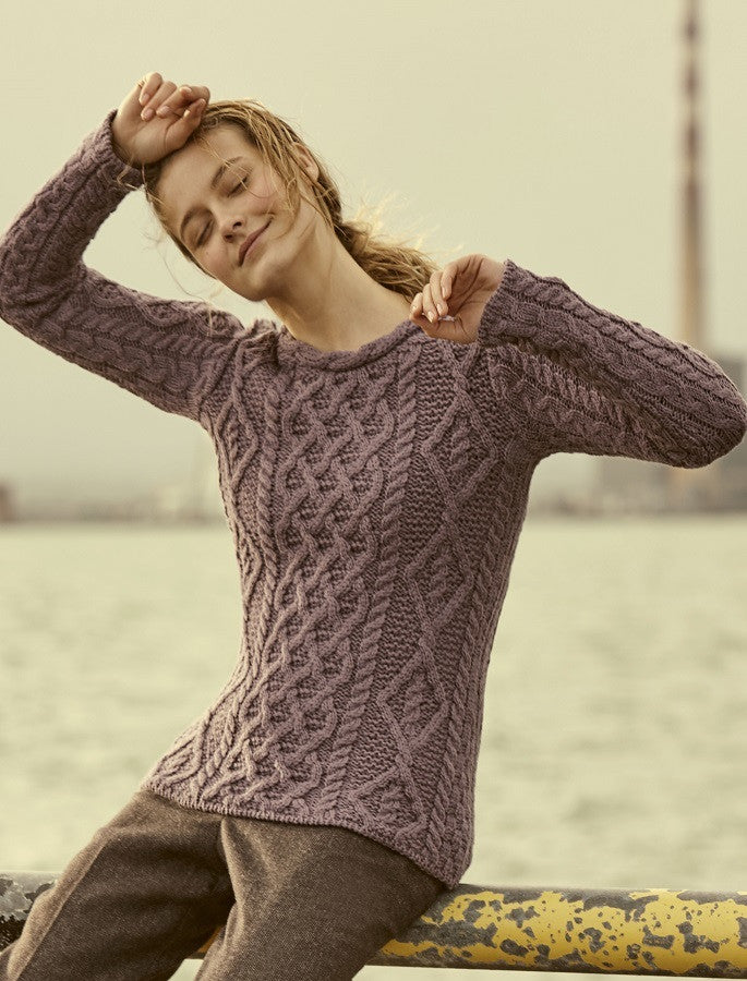 Womens Lambay Aran Sweater - Warm Lavender