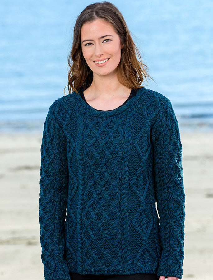 Womens Lambay Aran Sweater - Atlantic