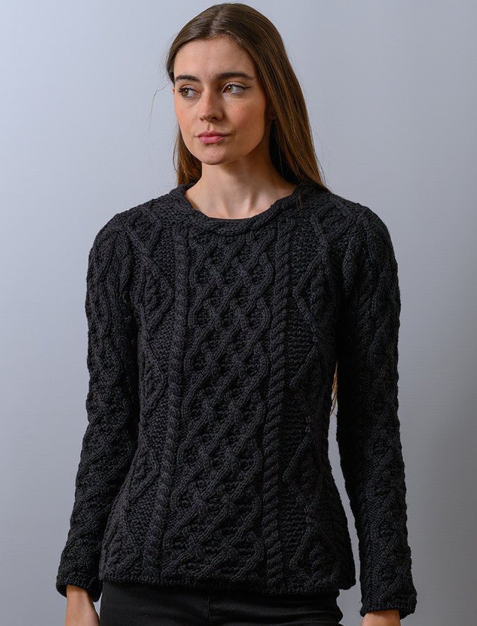 Womens Lambay Aran Sweater - Black