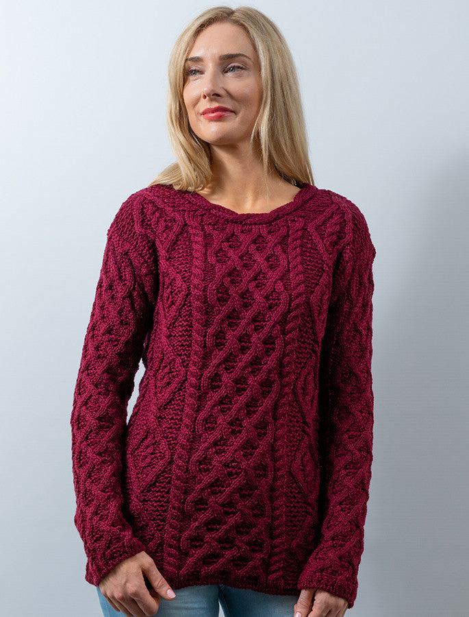 Womens Lambay Aran Sweater - Claret