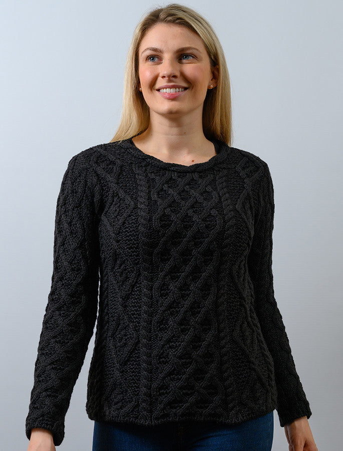 Womens Lambay Aran Sweater - Dark Night
