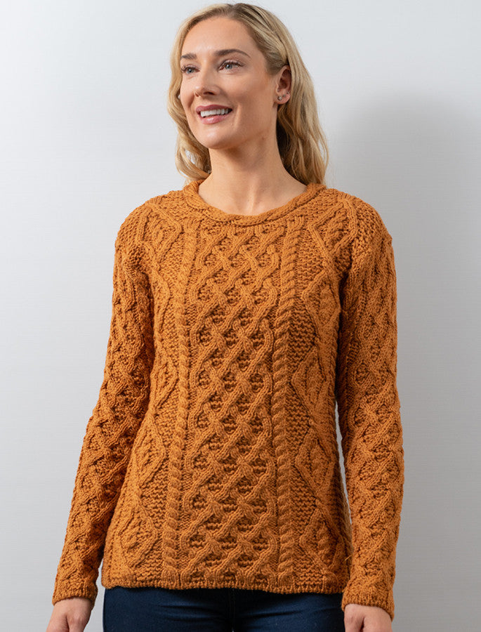 Womens Lambay Aran Sweater - Golden Ochre
