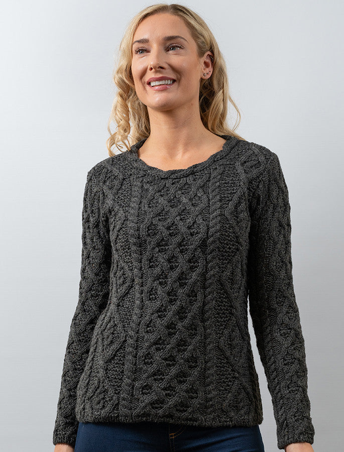 Womens Lambay Aran Sweater - Graphite