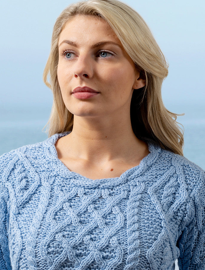 Womens Lambay Aran Sweater - Morning Sky