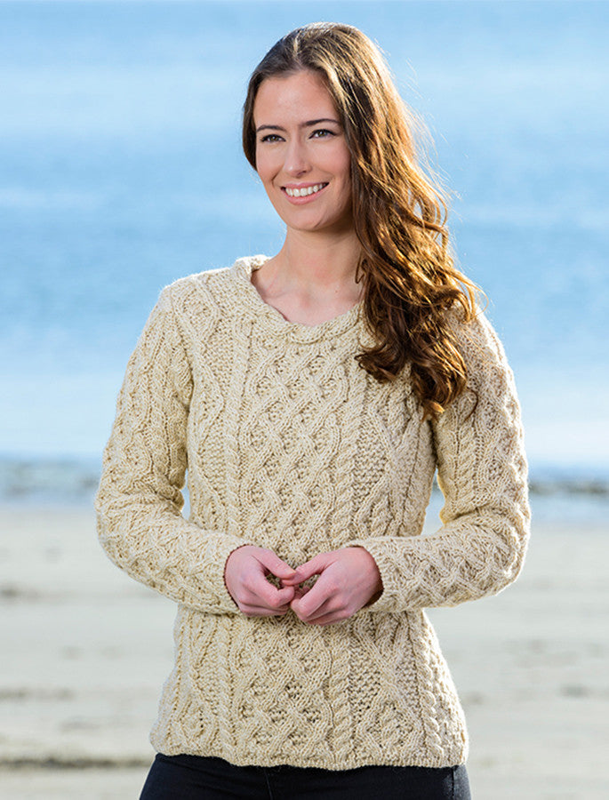 Womens Lambay Aran Sweater - Oatmeal Marl