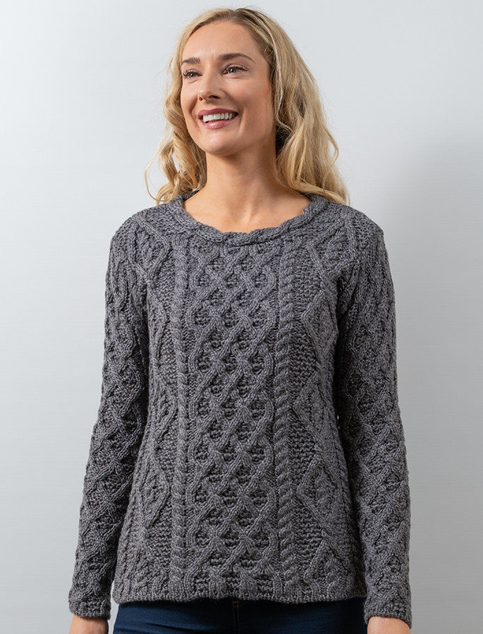 Womens Lambay Aran Sweater - Steel Marl