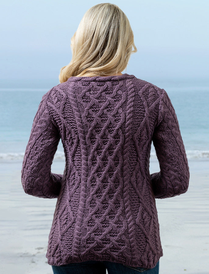 Womens Lambay Aran Sweater - Warm Levender