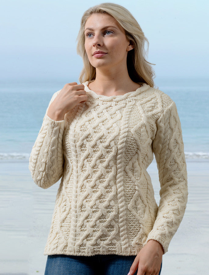 Lambay Aran Sweater for Women - Natural White