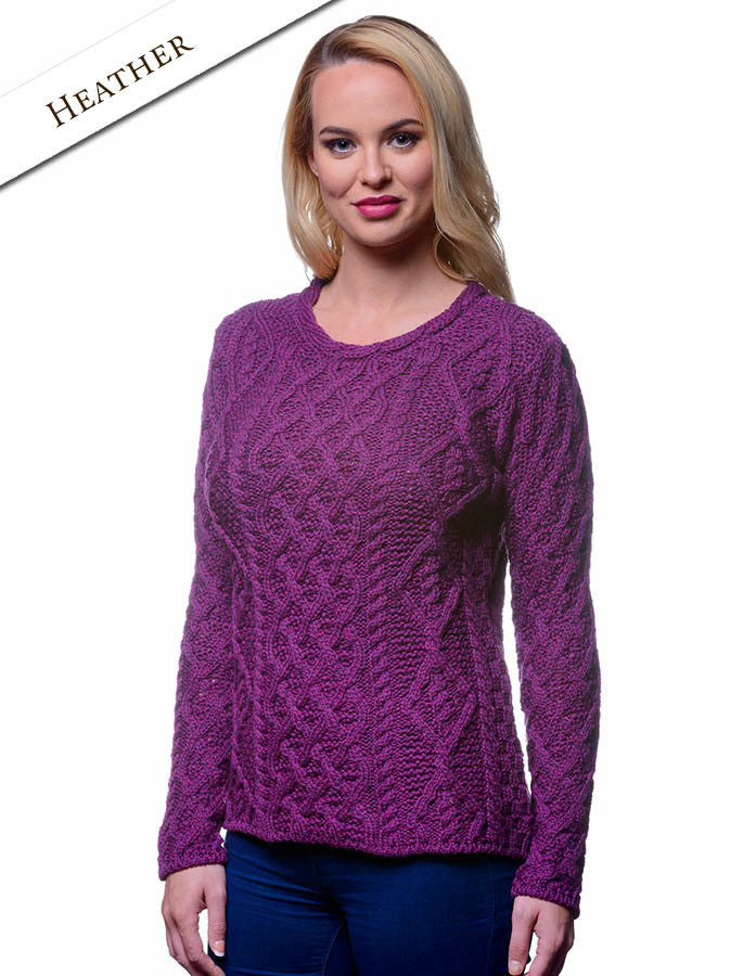 Womens Lambay Aran Sweater - Heather