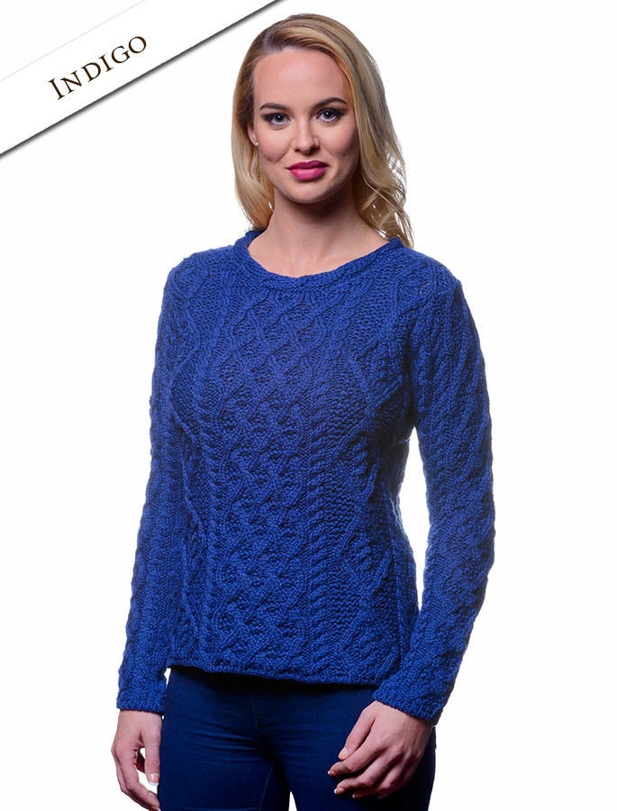 Womens Lambay Aran Sweater - Indigo