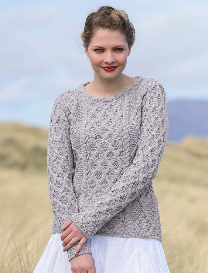 Lambay Aran Sweater for Women - Silver