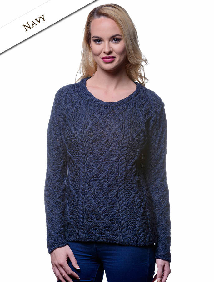 Womens Lambay Aran Sweater - Navy
