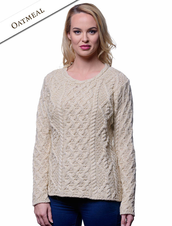Womens Lambay Aran Sweater - Oatmea l