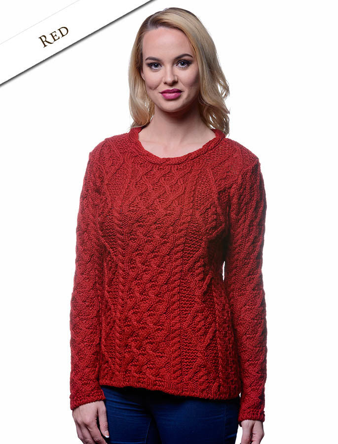 Womens Lambay Aran Sweater - Red